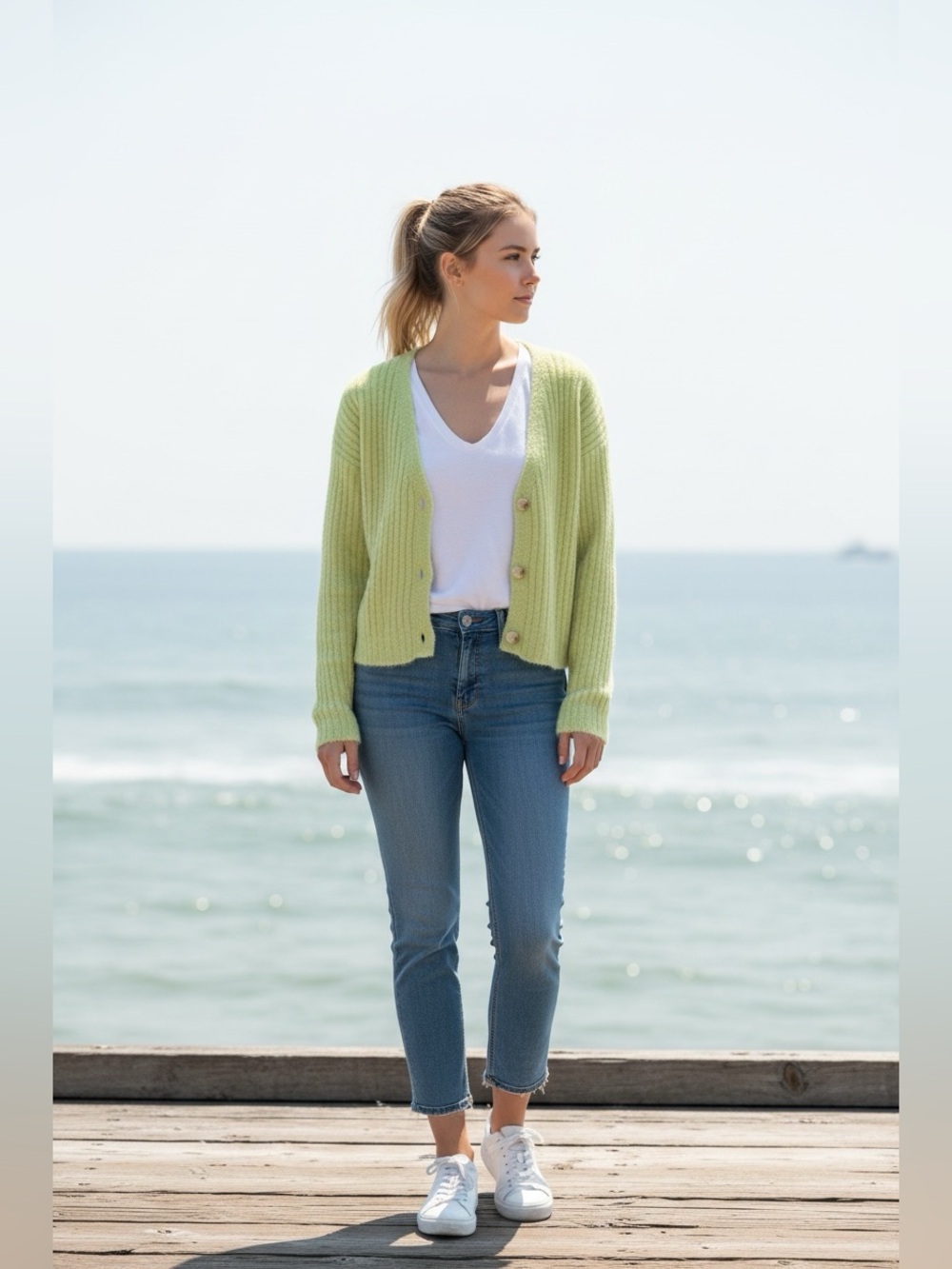 🎁 Sincerely Jules Lime Green Soft Cardigan Sweater Size M